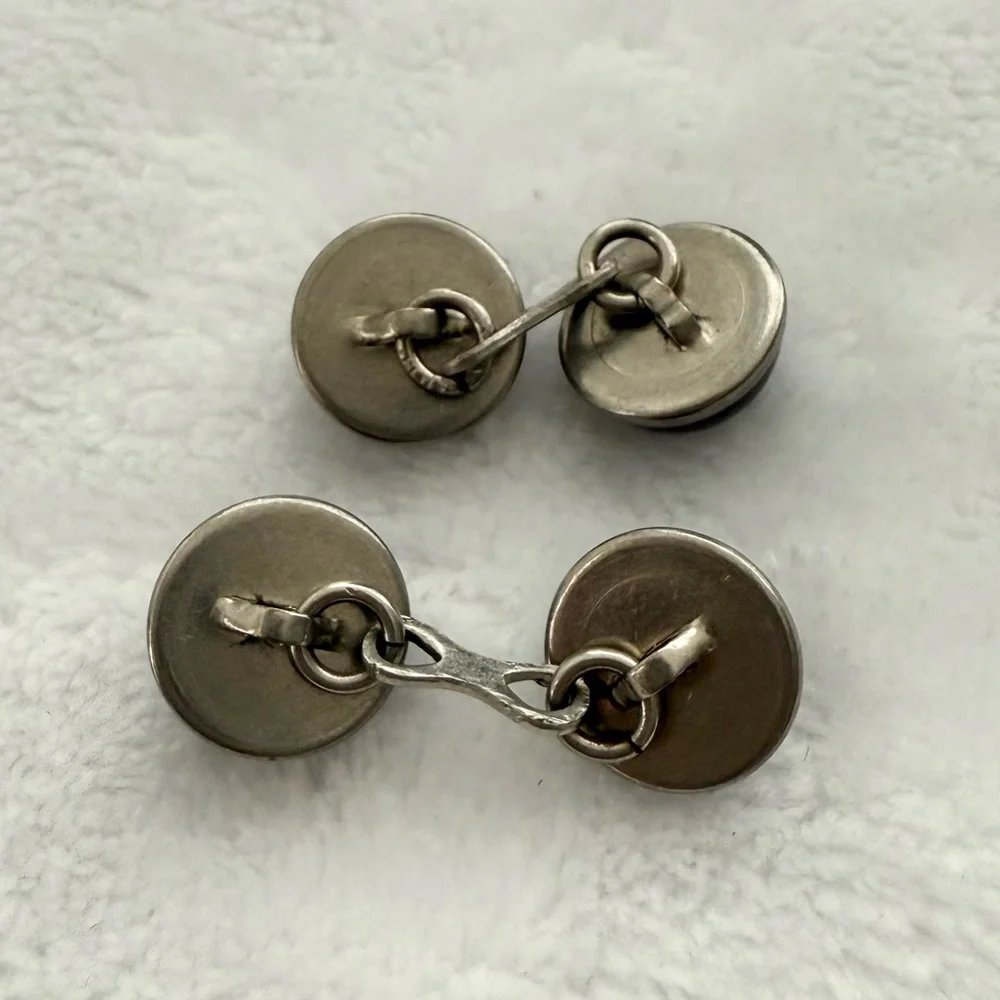 Vintage Silver Garnet Glass Cabochon Cufflinks